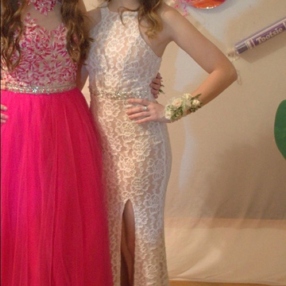 Floral Lace Dress in Off White with Blush Underlay